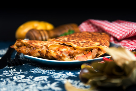 Homemade french buckwheat galette on the table  の写真素材