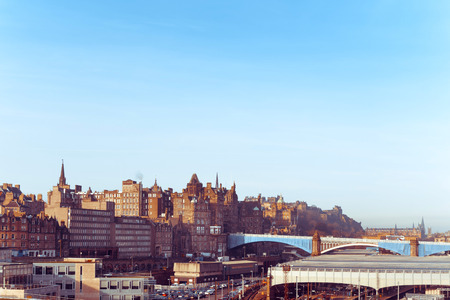 Street view of Historic Old Town Houses in Edinburgh, Scotlandの写真素材