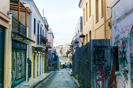 ATHENS, GREECE - May 3, 2017: Tourists on foot Graben Street in Athens, Greeceのeditorial素材
