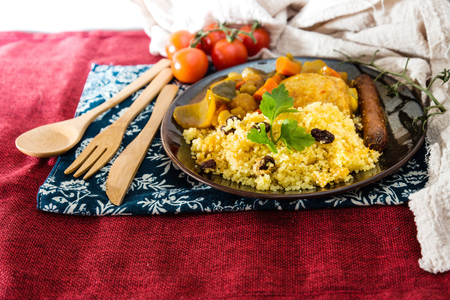 traditional moroccan dish couscous Chicken and Sausageの写真素材