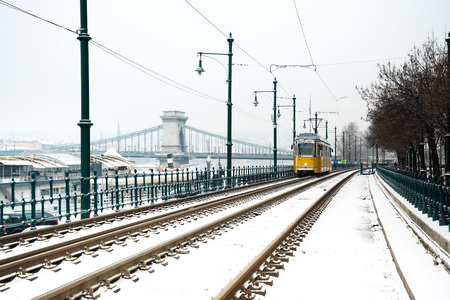historic tramway in Budapest, Hungary, Europeの写真素材
