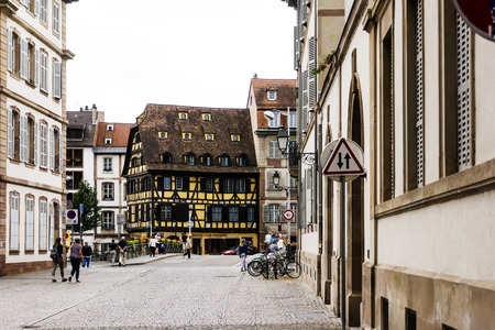 STRASBOURG, FRANCE - June 17, 2017 : Street view of Traditional houses in La Petite France, Strasbourg, Alsace, Franceのeditorial素材
