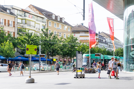 BASEL, SWITZERLAND - June 16, 2017: Tramway in Basel city, Switzerlandのeditorial素材