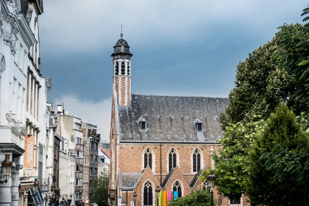 BRUSSELS, BELGIUM - August 27, 2017: Street view of old town in Brussels city, with a population of over 1.8 million, the largest in Belgium.のeditorial素材