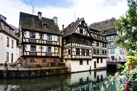 STRASBOURG, FRANCE - June 17, 2017 : Street view of Traditional houses in Strasbourg, Alsace. is the official seat of the European Parliament, Located close to the border with Germanyのeditorial素材