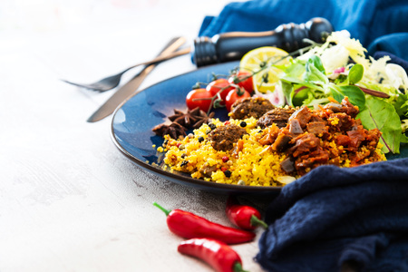 Moroccan beef kefta meatballs meatball and semolinaの写真素材