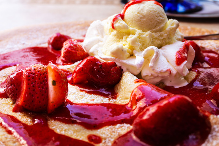 Homemade french crepe on the table  の写真素材