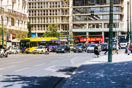 ATHENS, GREECE - May 3, 2017: Street view of Sightseeing bus in Athens, Greece