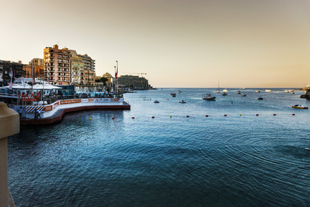 TAS-SLIEMA, MALTA - June 28, 2017: Typical Seaside port in Maltaのeditorial素材