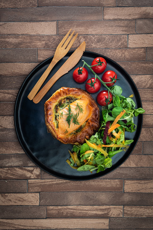 Quiche Lorraine with smoked Salmonの写真素材