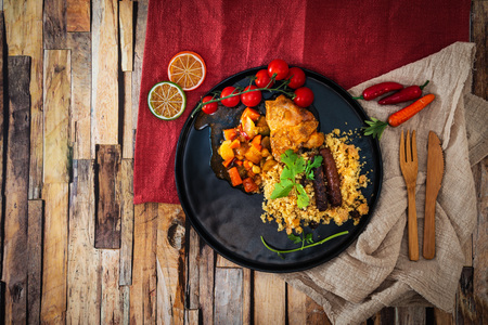beef tajine with vegetables and Semolinaの写真素材