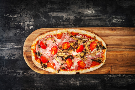 Pizza with Ham and Mushroomsの写真素材