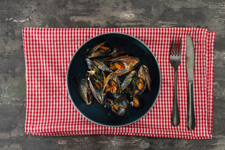 Italian Steamed Mussels cooked in Provencale styleの写真素材