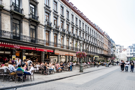 BRUSSELS, BELGIUM - August 27, 2017: restaurant in Belgium.のeditorial素材