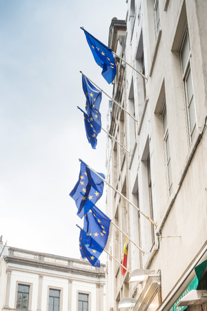 BRUSSELS, BELGIUM - August 27, 2017: European flag in Belgium.のeditorial素材