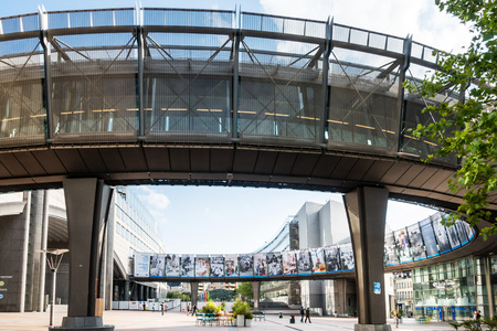BRUSSELS, BELGIUM - August 5, 2017 : Exterior of the building of the European Parliament in Brussels, Belgium. it exercises the legislative function of the EU.August 5, 2017, BRUSSELS, BELGIUMのeditorial素材