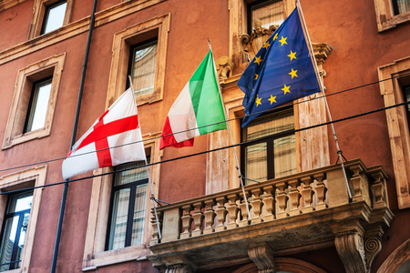 BOLOGNA, ITALY - May 27, 2018: Italy Flag in Bologna, Italyのeditorial素材