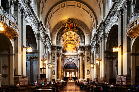 BOLOGNA, ITALY - May 27, 2018: Bologna Cathedral in Bologna city, Italyのeditorial素材