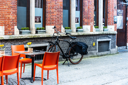 BRUGES, BELGIUM - April 13, 2018: restaurant in Bruges, Belgiumのeditorial素材