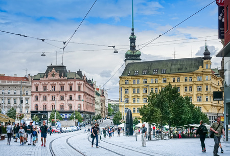 BRNO, CZECH REPUBLIC - July 25, 2017: Street view of downtown in Brno, Czech Republicのeditorial素材