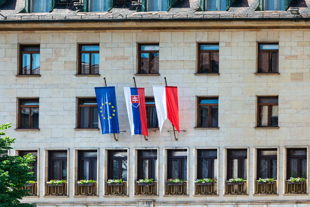 Slovakia flag in Bratislava City, Slovakiaのeditorial素材