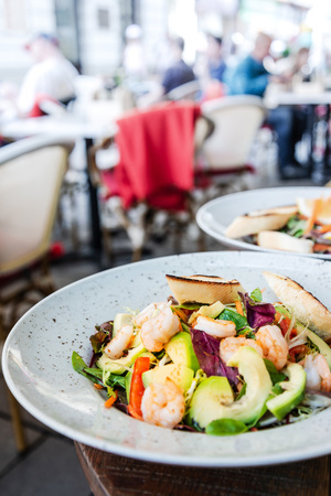 Fresh Shrimp salad with tomatoesの写真素材