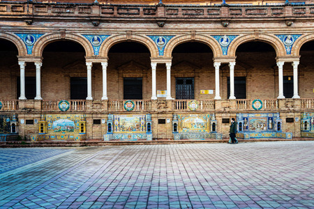 SEVILLA, SPAIN - January 13, 2018: The Spain Square is a plaza in the Parque de Maria Luisa in Sevilleのeditorial素材