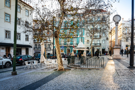 Lisbon, Portugal.- February 11, 2018: Street view of downtown in Lisbon, Portugal, Europeのeditorial素材
