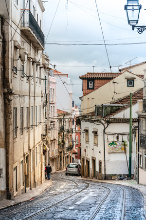 Lisbon, Portugal.- February 11, 2018: Street view of downtown in Lisbon, Portugal, Europeのeditorial素材