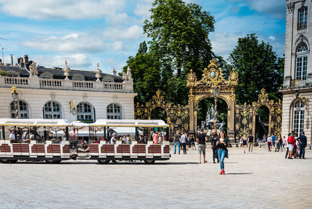 NANCY, FRANCE - June 23, 2018: Sightseeing train in Old Town Nancy, Franceのeditorial素材