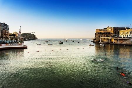 VALLETTA, MALTA - June 28, 2017: Typical Seaside port in Valletta in Maltaのeditorial素材