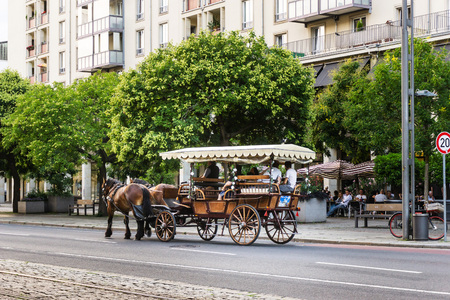 DRESDEN, GERMANY - July 23, 2017: Sightseeing carriage Dresden, Germany