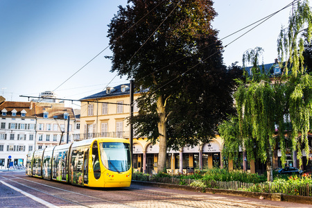 MULHOUSE,FRANCE - Jun 16, 2017: Tramway in  downtown Mulhouse city, Franceのeditorial素材
