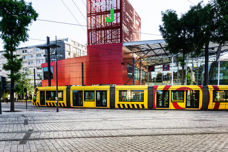 MULHOUSE,FRANCE - Jun 16, 2017: Tramway in  downtown Mulhouse city, Franceのeditorial素材