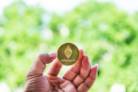 Crypto Ethereum currency Bitcoin Outdoor background