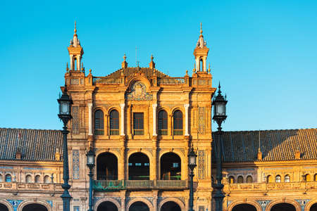 The Spain Square is a plaza in the Parque de Maria Luisa in Seville
