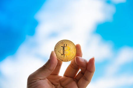 Crypto currency Bitcoin Sky background conceptの写真素材