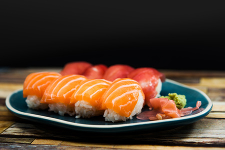 fresh sushi traditional japanese food on the tableの写真素材