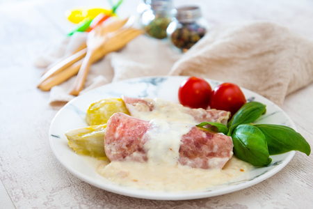 Baked Endives with ham and Bechamel sauceの写真素材