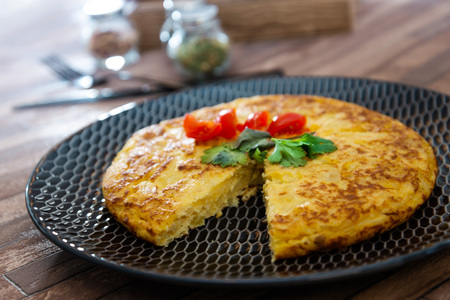 French Omelette with Potatoes, Mushroom and Salad