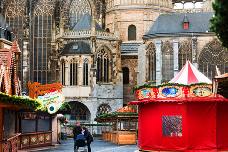 AACHEN, GERMANY - November 19, 2017: Beautiful decorated booths and christmas lights at Christmas Market.のeditorial素材