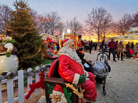 PARIS, FRANCE - DECEMBER 5, 2018: Santa Claus decoration at the Tuileries Garden Christmas Market in Parisのeditorial素材