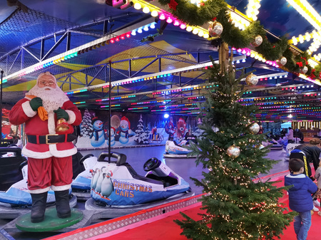 PARIS, FRANCE - DECEMBER 5, 2018: Santa Claus decoration at the Tuileries Garden Christmas Market in Parisのeditorial素材