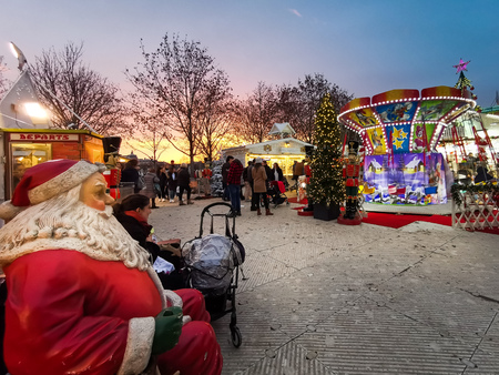 PARIS, FRANCE - DECEMBER 5, 2018: Santa Claus decoration at the Tuileries Garden Christmas Market in Parisのeditorial素材