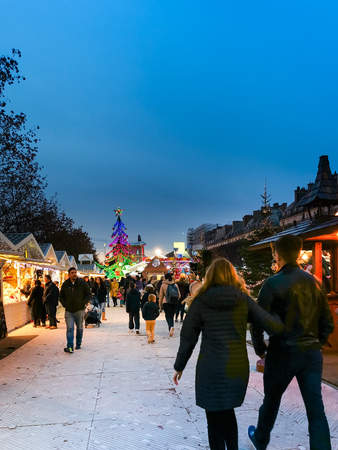 PARIS, FRANCE - DECEMBER 5, 2018: Tourists at the Christmas Market in the Tuileries Garden in Parisのeditorial素材