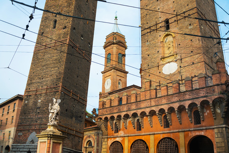 The two towers Garisenda and the Asinelli Bologna, Italyの写真素材