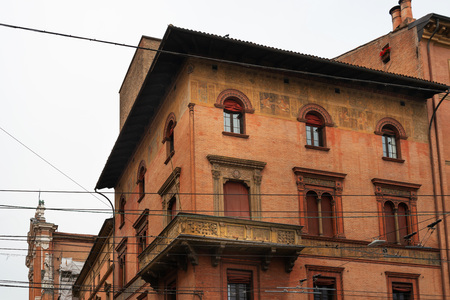 Bologna traditional old-fashioned building, Italyの写真素材