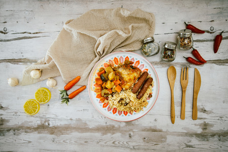 traditional moroccan dish couscous salad with Sausageの写真素材