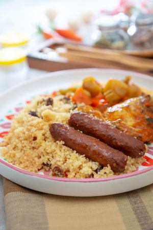traditional moroccan dish couscous salad with Sausageの写真素材