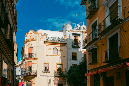 SEVILLA, SPAIN - January 13, 2018: Street view of downtown in Sevilla city, Spainのeditorial素材